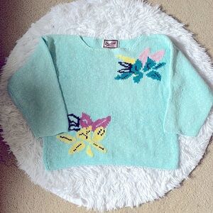 Vintage Merona Sport Cropped Knitted Floral Sweater